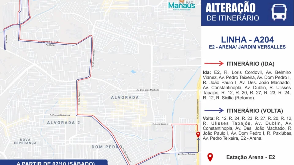 Itinerário da linha A204 Jardim Versalles é alterado a partir deste sábado; veja o que muda