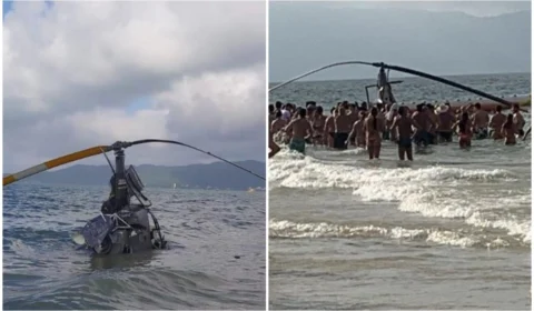 VÍDEO: helicóptero cai em praia e deixa três pessoas feridas, em Florianópolis
