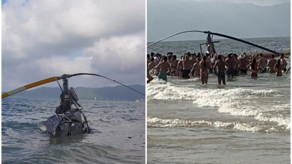 VÍDEO: helicóptero cai em praia e deixa três pessoas feridas, em Florianópolis