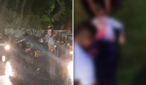 Em Manaus, carro de luxo colide em árvore e capota em acidente no Ano Novo