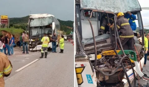 Pelo menos oito pessoas ficaram feridas após colisão entre ônibus e carreta, em MG