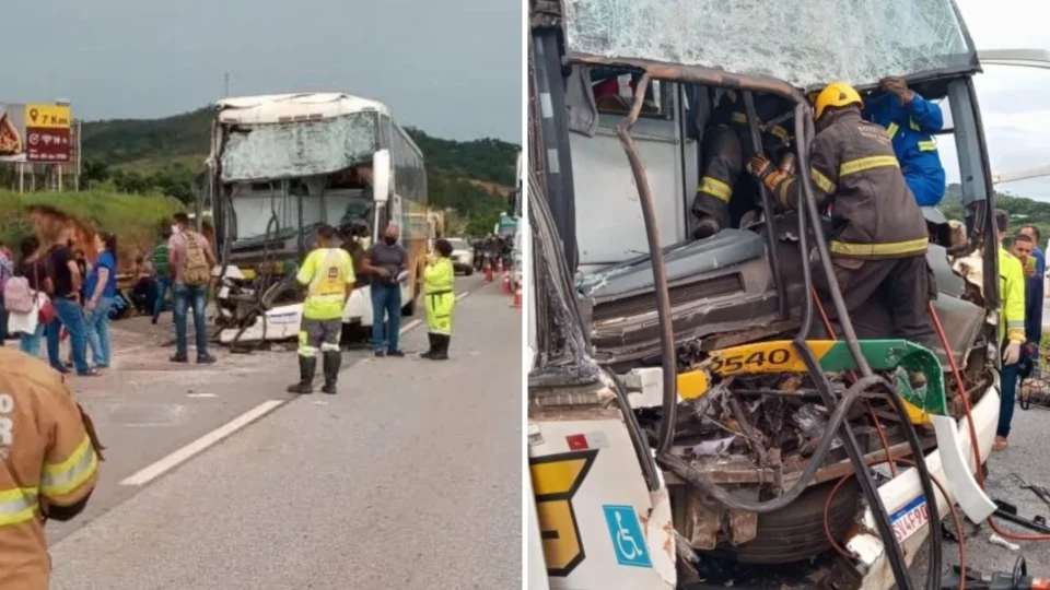 Pelo menos oito pessoas ficaram feridas após colisão entre ônibus e carreta, em MG