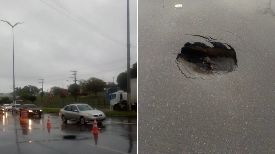Buraco abre novamente em avenida de Manaus e causa congestionamento no trânsito