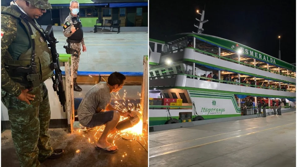 Drogas escondidas dentro de colunas de ferro de embarcação são apreendidas, no Amazonas