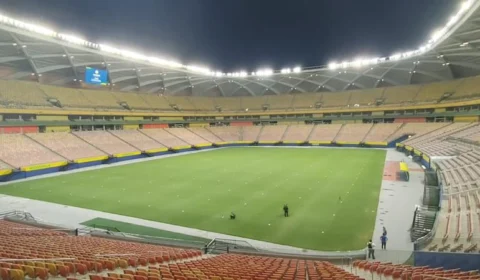 Arena da Amazônia passa por teste de iluminação para jogo entre Brasil e o Uruguai