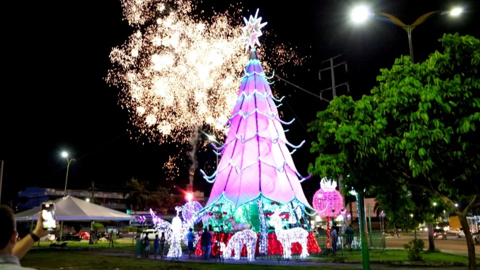Em Manaus, árvore de 16 metros de altura é inaugurada na bola do Produtor