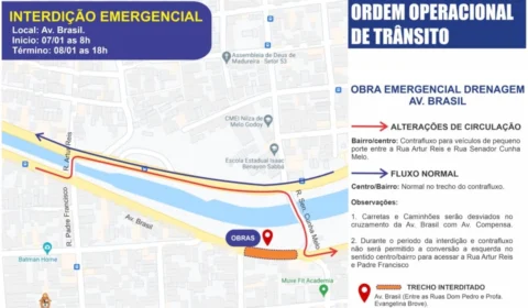 Trecho da avenida Brasil será interditado nesta sexta, em Manaus