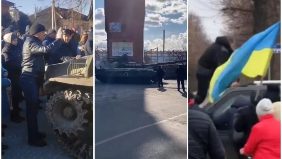 VÍDEO: civis ucranianos tentam bloquear passagem de veículos russos com seus próprios corpos