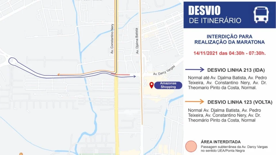 Manaus tem trânsito e transporte alterados para a 3ª Maratona Internacional