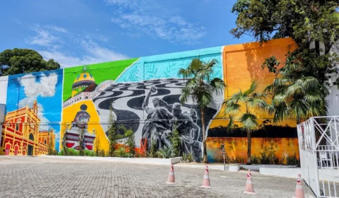 Mural da TV Norte AM ganha grafite com imagens de pontos turísticos de Manaus