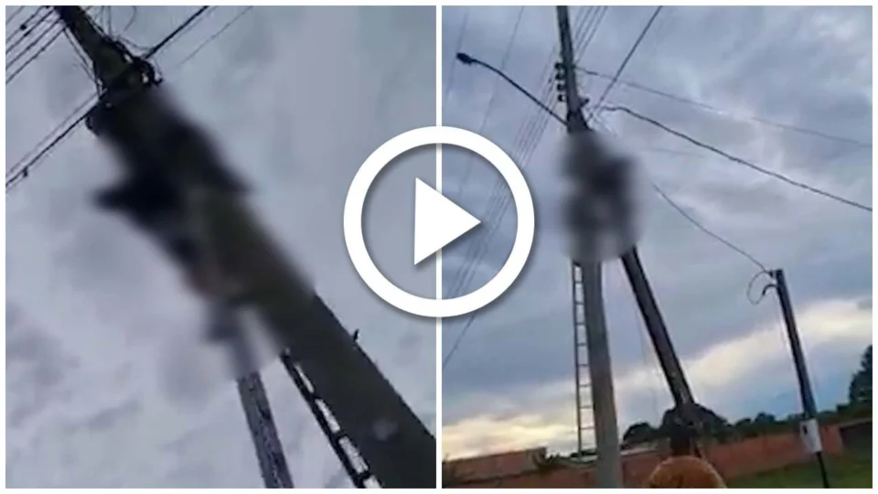 VÍDEO: homem sofre descarga elétrica e fica pendurado em poste no interior do AM