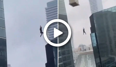 VÍDEO: homem sofre acidente e fica pendurado a 100 metros de altura no Canadá