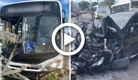 VÍDEO: ônibus desgovernado destrói frente de veículo na Zona Norte de Manaus