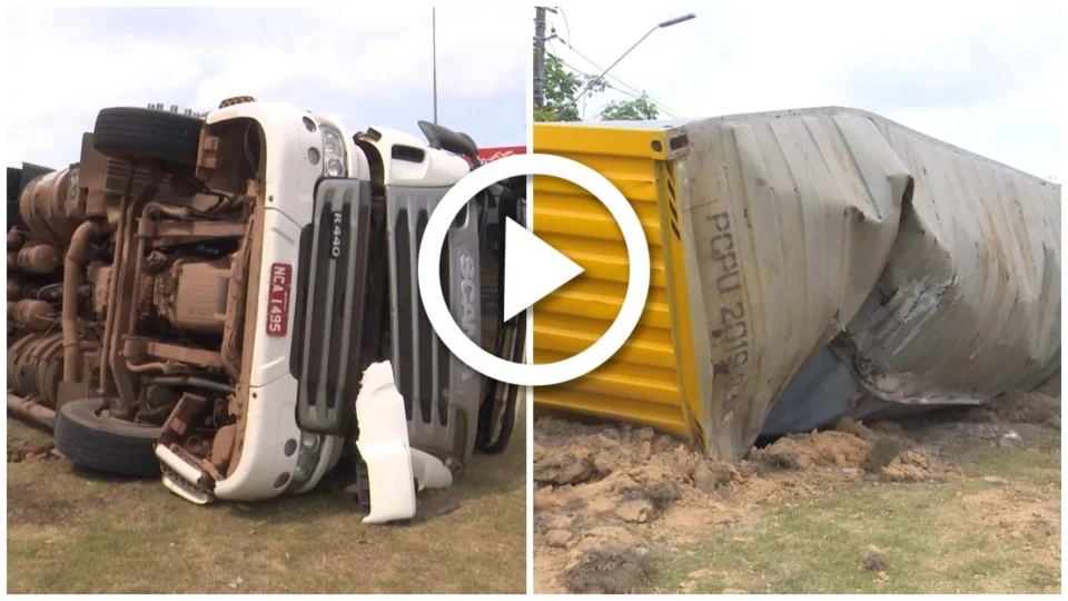 VÍDEO: carreta tomba em avenida da Zona Norte de Manaus