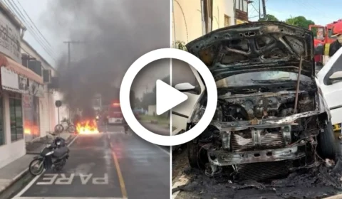 VÍDEO: carro pega fogo ao motorista dar partida, em Parintins-AM