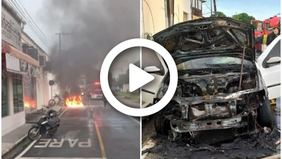 VÍDEO: carro pega fogo ao motorista dar partida, em Parintins-AM