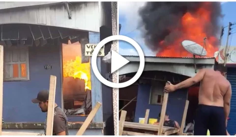 VÍDEO: incêndio destrói casa de madeira em Manacapuru, interior do Amazonas