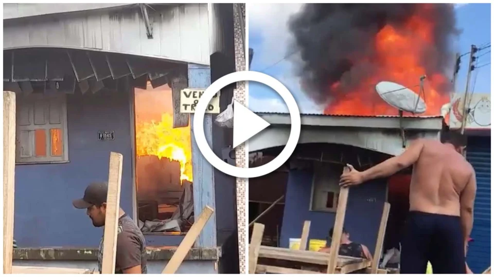 VÍDEO: incêndio destrói casa de madeira em Manacapuru, interior do Amazonas