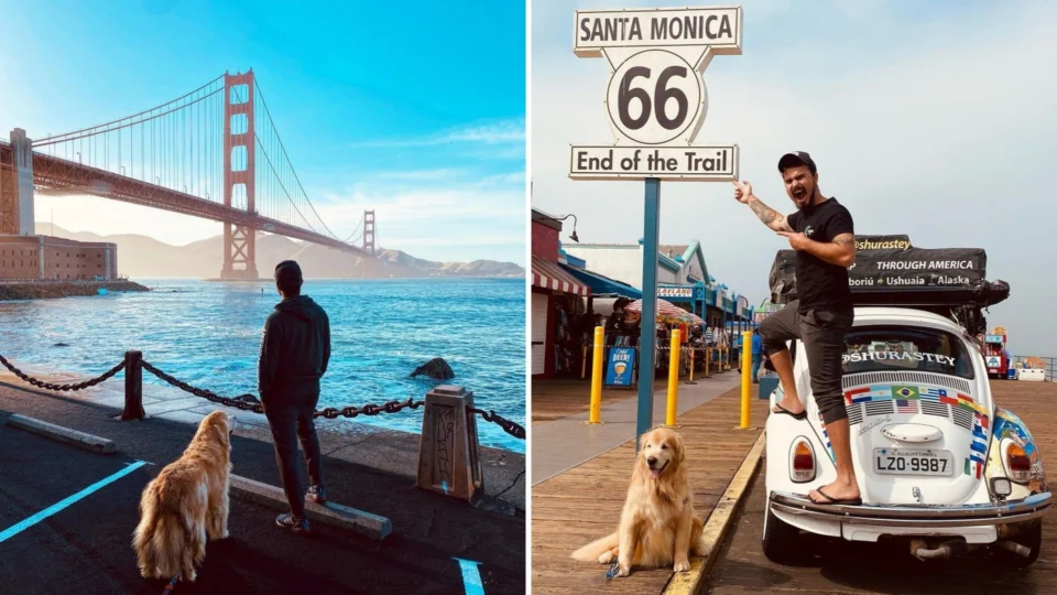 Influenciador de SC e seu cachorro golden retriever estavam a dois dias do destino final, o Alasca