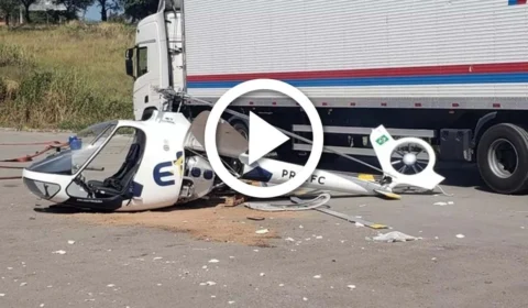 VÍDEO: helicóptero cai em Belo Horizonte e colide com caminhão-baú
