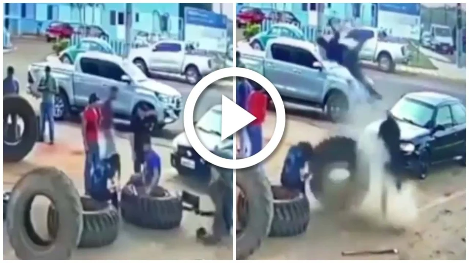 VÍDEO: jovem fica ferido após pneu explodir em borracharia no Paraná