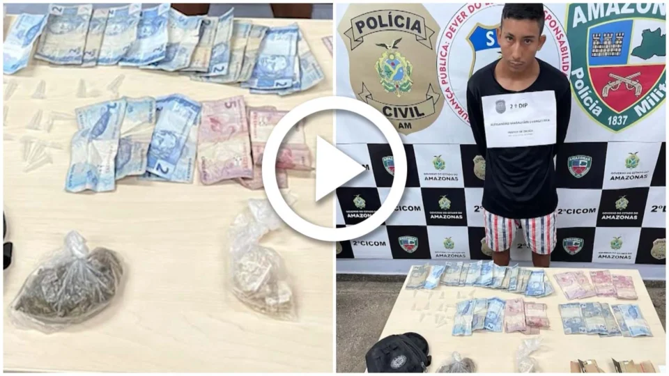 VÍDEO: jovem de 19 anos é preso em flagrante por tráfico de drogas, durante o dia, na Zona Sul de Manaus