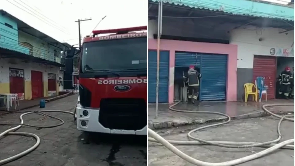 Bar pega fogo e parte do teto desaba no Centro de Manaus