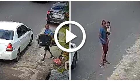 VÍDEO: suspeito furta TV com criança no colo na Zona Sul de Manaus