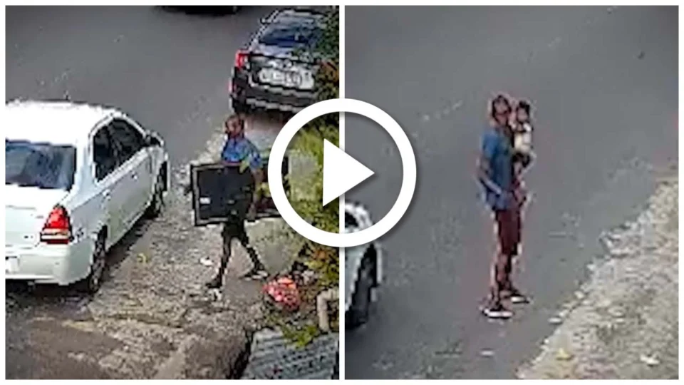 VÍDEO: suspeito furta TV com criança no colo na Zona Sul de Manaus