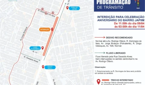 Trânsito da Avenida General Rodrigo Octávio é alterado durante aniversário do bairro Japiim, em Manaus