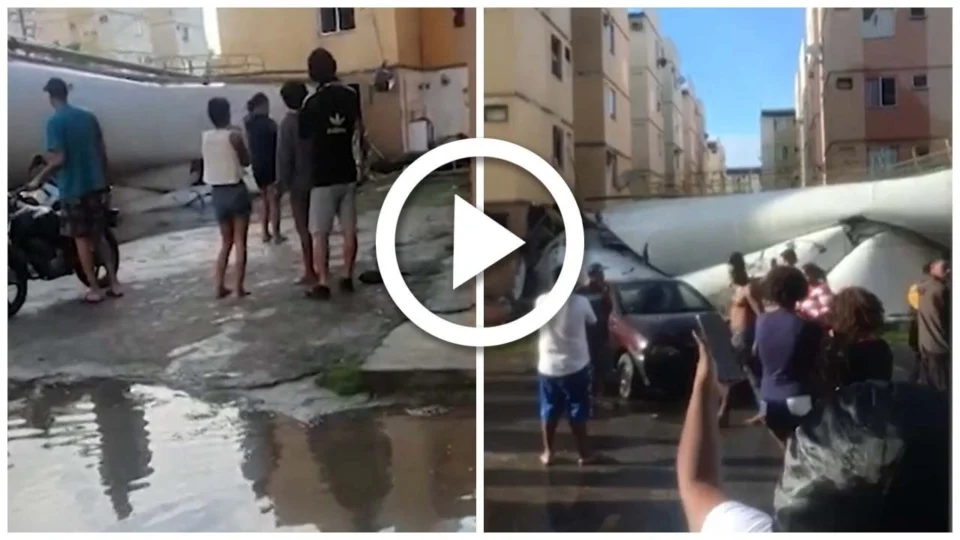 VÍDEO: mulher é atingida após caixa d‘água tombar sobre prédio no Rio de Janeiro