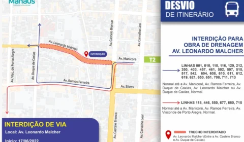 Trecho da avenida Leonardo Malcher será interditado a partir de sexta-feira (17/06) para execução de obras, em Manaus