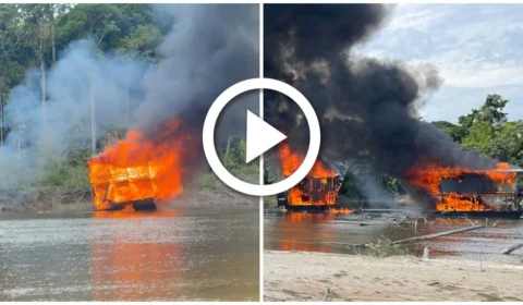 Polícia Federal destrói balsas do garimpo ilegal em Jutaí, no AM; veja vídeos e fotos