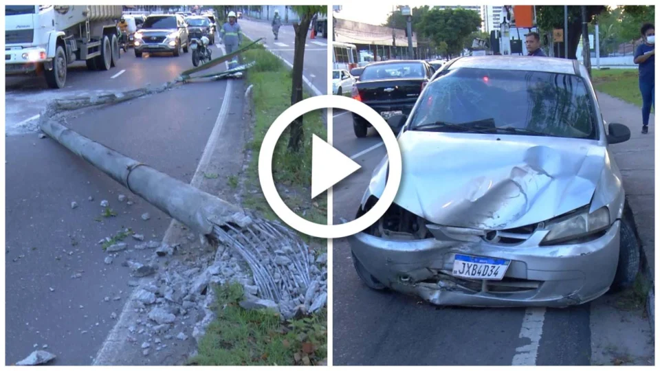 VÍDEO: médica perde controle de carro e bate em árvore na Zona Centro-Sul de Manaus