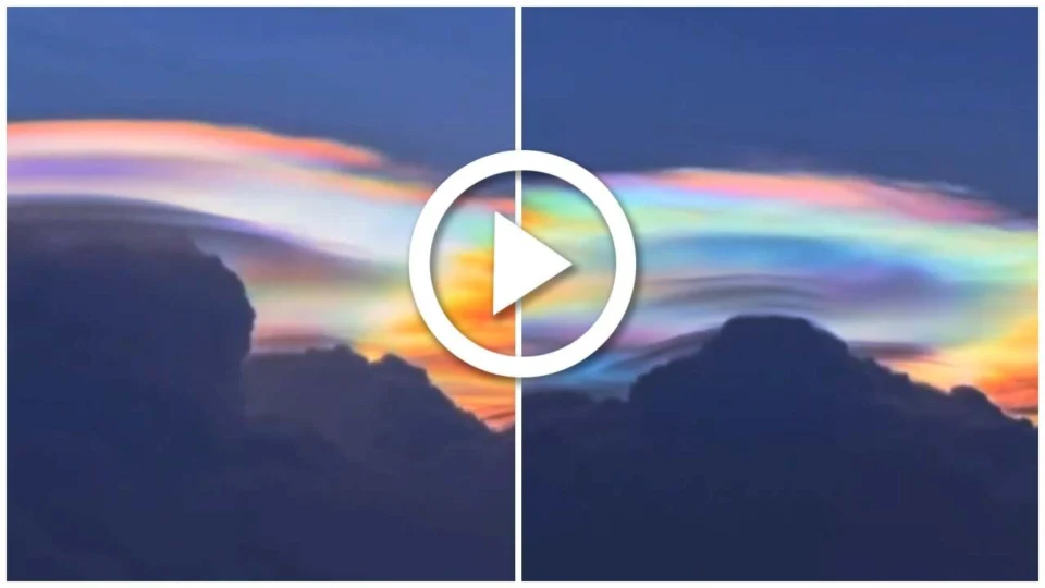 VÍDEO: nuvem Pileus com cores do arco íris é visto na China
