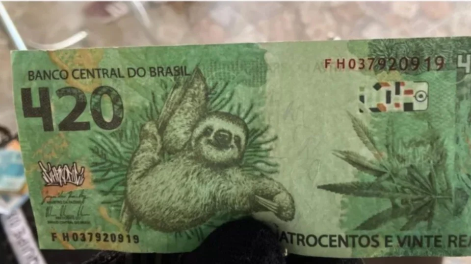 Polícia Federal apreende ‘cédula’ de R$ 420 com imagem de bicho preguiça e de maconha no Acre