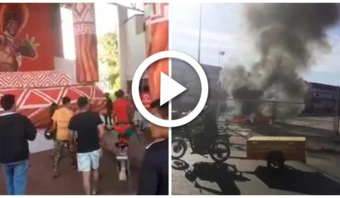 VÍDEO: empurradores de alegorias fazem protesto no curral do Garantido em Parintins-AM