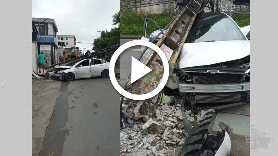 VÍDEO: motorista bate carro em poste e prejudica o fornecimento de energia na Zona Oeste de Manaus