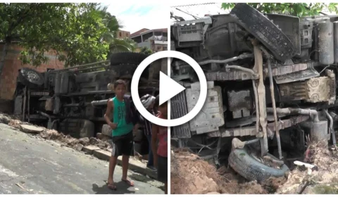 VÍDEO: caminhão tomba em ladeira e atinge casa na Zona Leste de Manaus