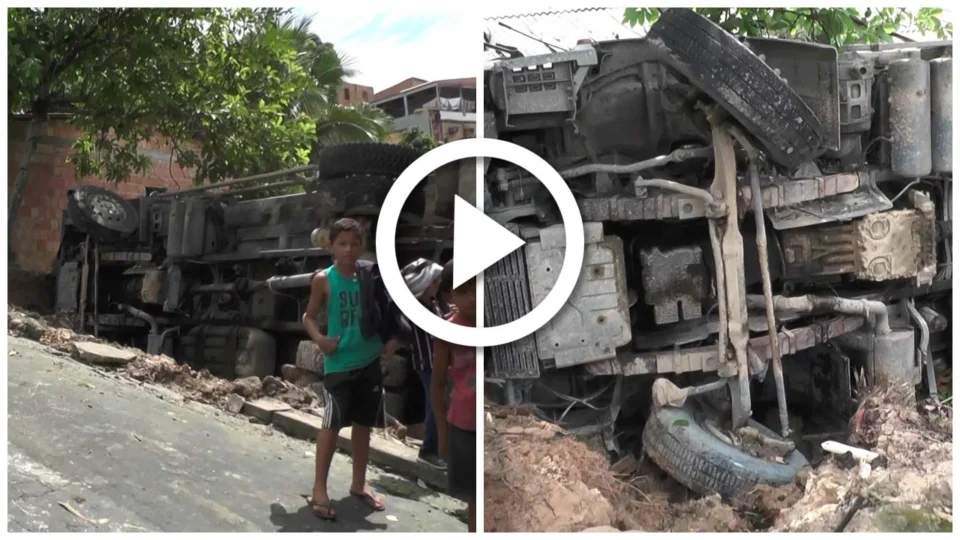 VÍDEO: caminhão tomba em ladeira e atinge casa na Zona Leste de Manaus