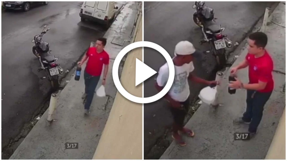 VÍDEO: suspeito rouba celular e almoço de homem que andava na rua em Manaus