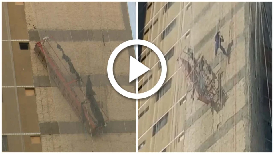 VÍDEO: cabo rompe e operários ficam pendurados no 10º andar na Zona Centro-Sul de Manaus