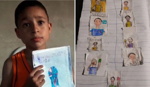 Sem dinheiro para figurinhas, menino de Goiânia desenha álbum da Copa