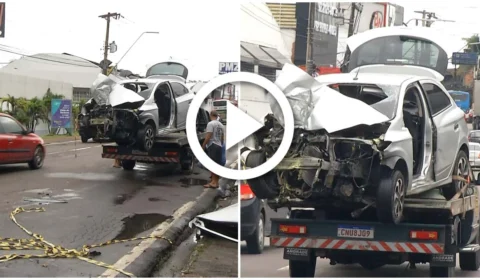 VÍDEO: motorista de app e passageira ficam feridos em colisão com mureta na Zona Centro-Sul de Manaus