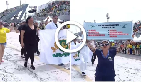 VÍDEO: enfermeiros protestam contra decisão do STF durando desfile militar no Sambódromo de Manaus