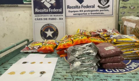 Agentes caninos encontram 27 kg de alimentos adulterados com cocaína nos Correios, em Manaus