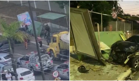 VÍDEO: em perseguição, carro colide com parada de ônibus na Zona Oeste Manaus  