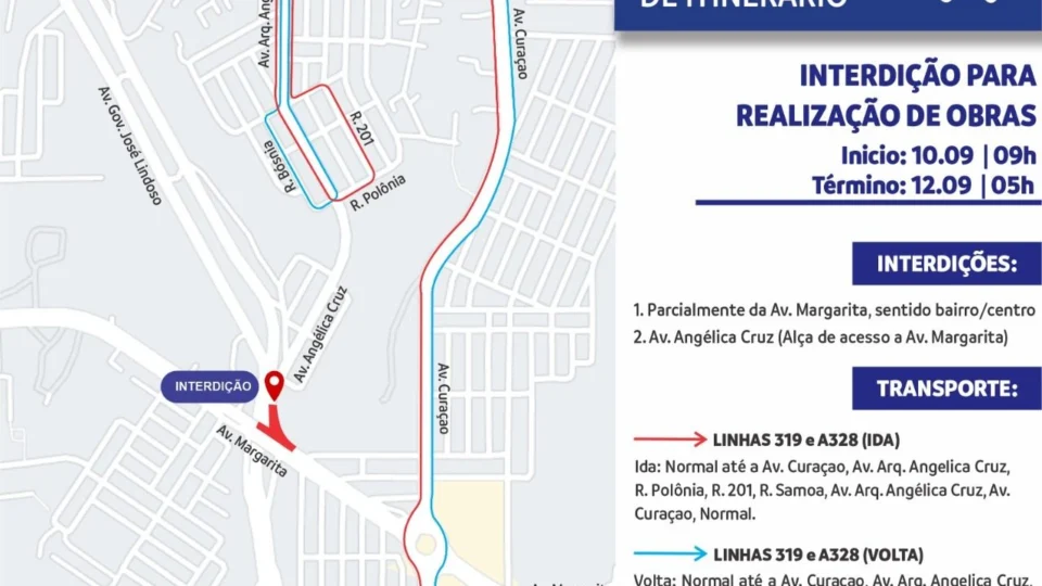 Alça de acesso à avenida Margarita será interditada neste fim de semana para obra, em Manaus