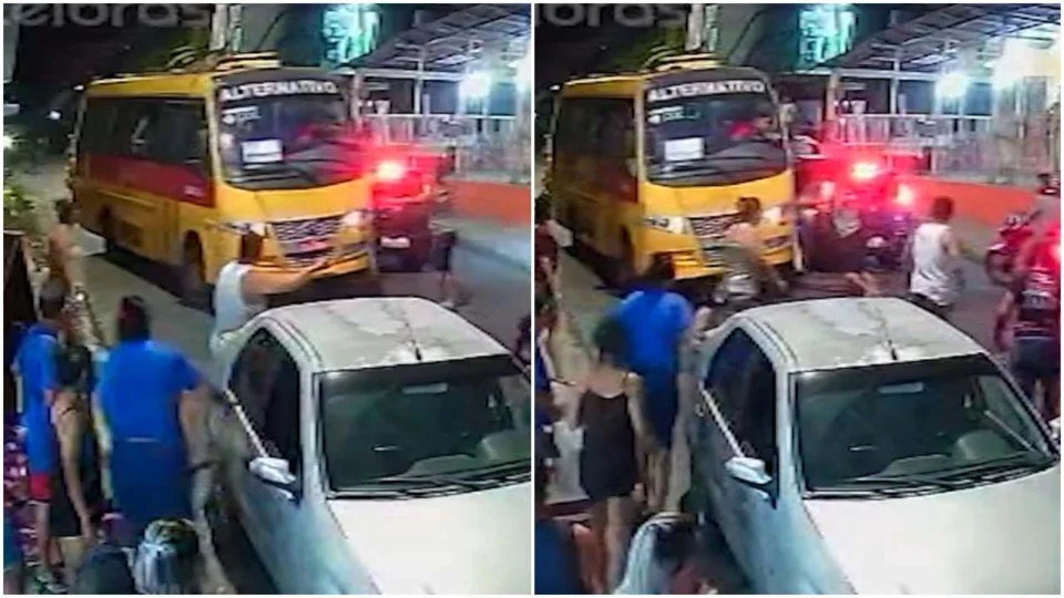 VÍDEO: casal em moto fica imprensado entre veículos durante acidente com ‘amarelinho’ em Manaus