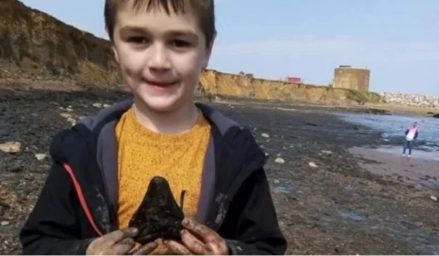 Menino de 6 anos encontra dente de tubarão Megalodon em praia, no Reino Unido